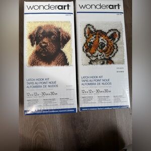 Wonderart Lot of 2 Beginner Latch Hook Kits - Puppy 12x12 NWT No Tool - Tiger